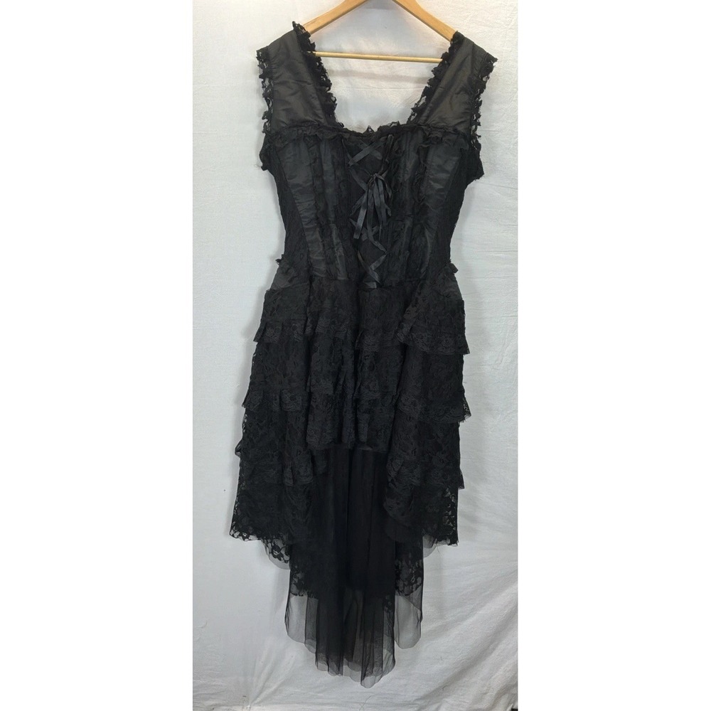 Burleska Gothic Victorian Witchy Cabaret RenFair Black Lace Corset Dress Sz 34 - Picture 2 of 16
